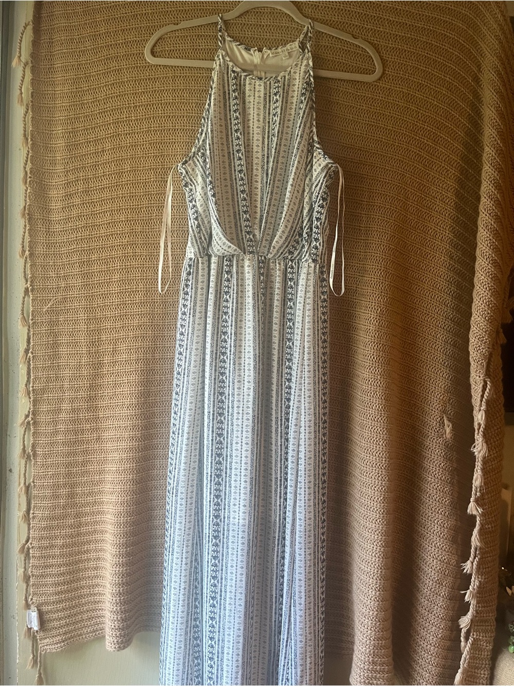 Daniel Rainn White and Navy Striped Halter Maxi Dress